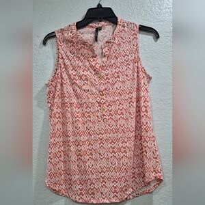 Cathy Sleeveless Red Patterned Women's Top Cotton Blend Made In INDIA